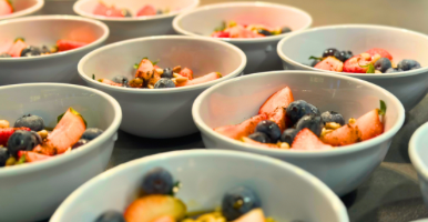 Dishes of strawberries at ‘Food of the Original People’ in Morrison Dining